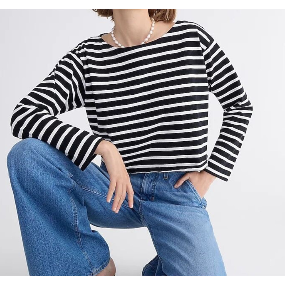 Copied - J.Crew Cropped boatneck T-shirt in mariner cotton - size L - NWT